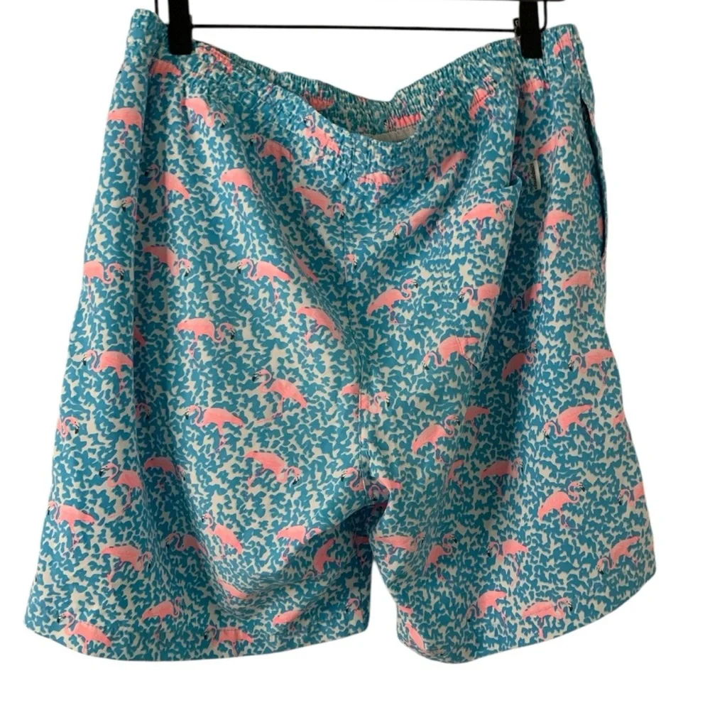 Chubbies Men’s Large Blue/Pink Flamingo Print Lined Drawstring Shorts